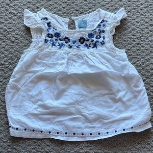 GAP White Tank Top with Navy and Light Blue Floral Embroidery